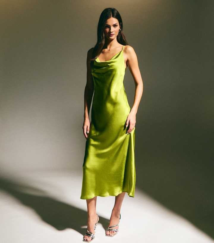 Green Cowl Neck Satin Midi Dress Green Cowl Neck Satin Midi Dress