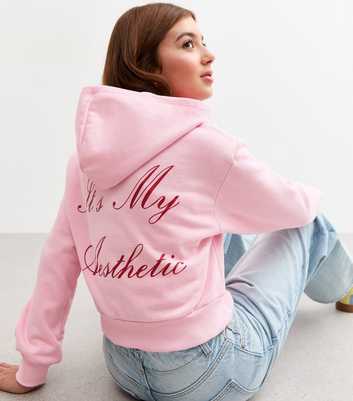 Girls Pink It's My Aesthetic Slogan Zip Up Hoodie