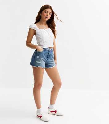 Girls Blue Ripped Denim Shorts
