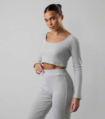 Gym King Grey Scoop Neck Ribbed Crop Top