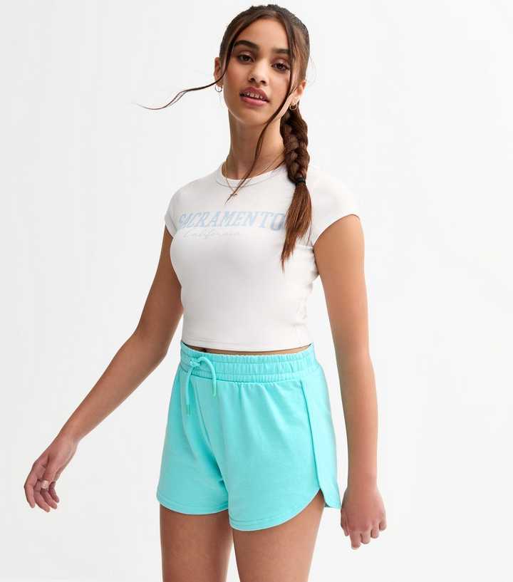 Girls Turquoise Jersey Runner Shorts