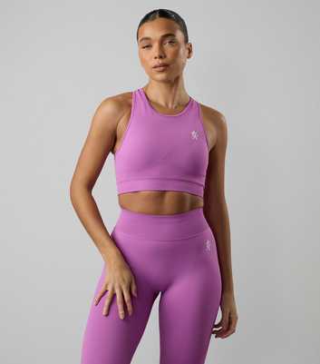 Gym King Pink Logo Print Racerback Cropped Top