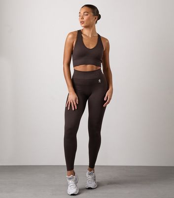 Gym King Dark Brown Formation Seamless Rib Legging New Look