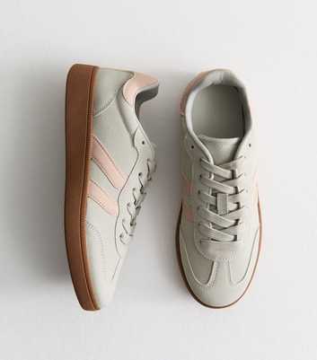 Grey Panelled Faux Suede Contrast Trim Trainers