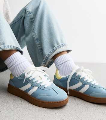 Blue Panelled Faux Suede Contrast Trim Trainers