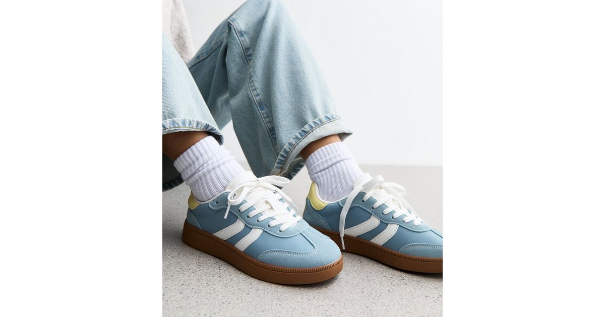 Blue Panelled Faux Suede Contrast Trim Trainers | New Look