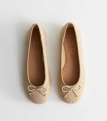 Wide Fit Off White Raffia Look Bow Detail Ballerina Pumps