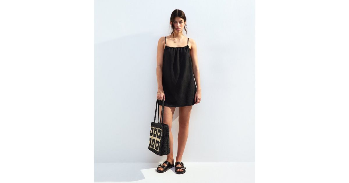 Black Textured Beaded Strap Beach Mini Dress | New Look