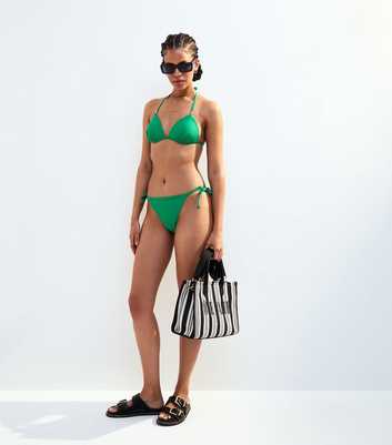 Green Wave Textured Tie Side Bikini Bottoms