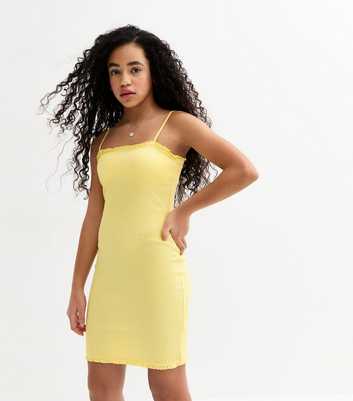 Girls Yellow Frilly Trim Shirred Dress