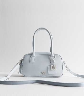 Blue Faux Leather Bowling Bag 