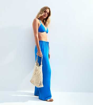 Blue Wide Leg Cover Up Trousers