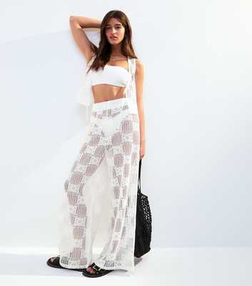 White Crochet Wide Leg Beach Trousers