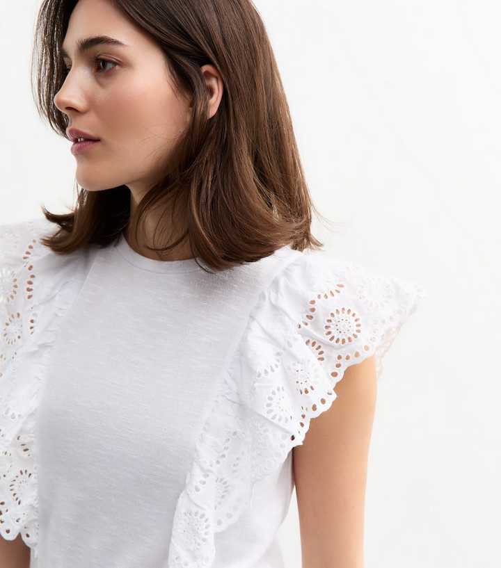 White Soft Touch Broderie Anglaise Trim Vest