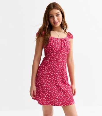Girls Pink Floral Print Dress