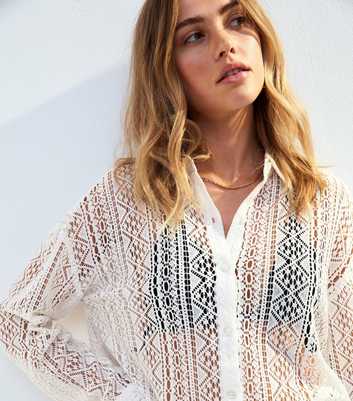 Cream Lace Button Front Shirt