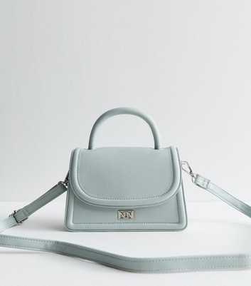 Blue Faux Leather Top Handle Bag
