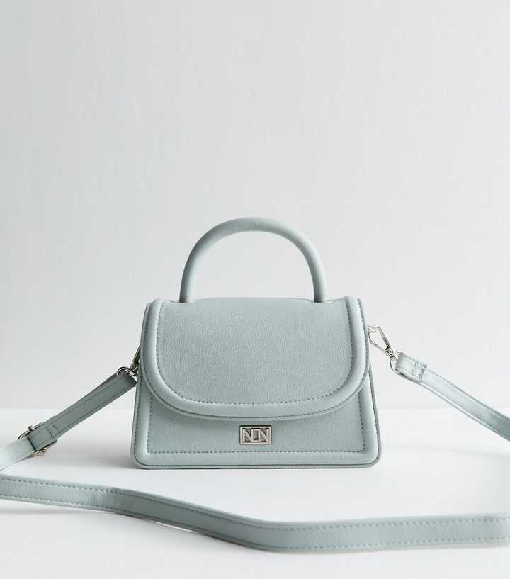 Blue Faux Leather Top Handle Bag