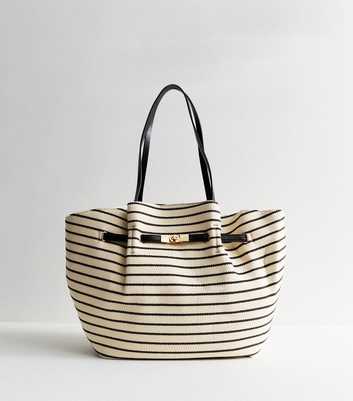 Black Woven Gathered Strap Canvas Tote Bag