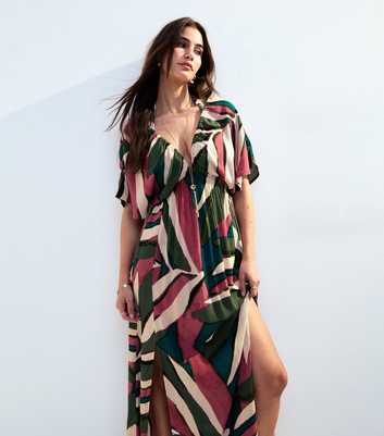 Green Leaf Print Maxi Dress