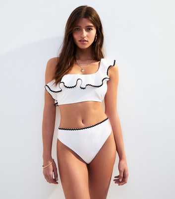 White Textured High Waisted Bikini Bottoms