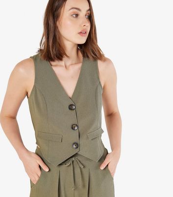 Apricot Olive Pinstriped Waistcoat New Look