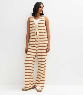 Cream Textured Stripe Wide Leg Trousers