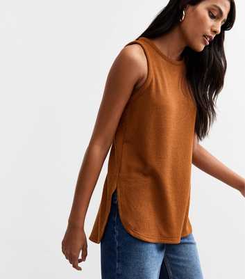 Tan Textured Round Neck Vest