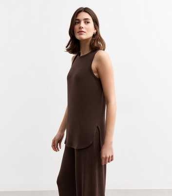 Brown Textured Round Neck Vest