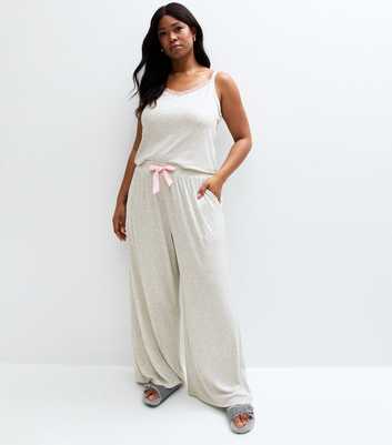 Curves Grey Cami And Wide Leg Trousers Set