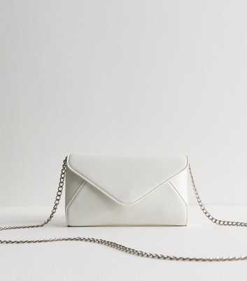 White Pebbled Faux Leather Envelope Clutch 