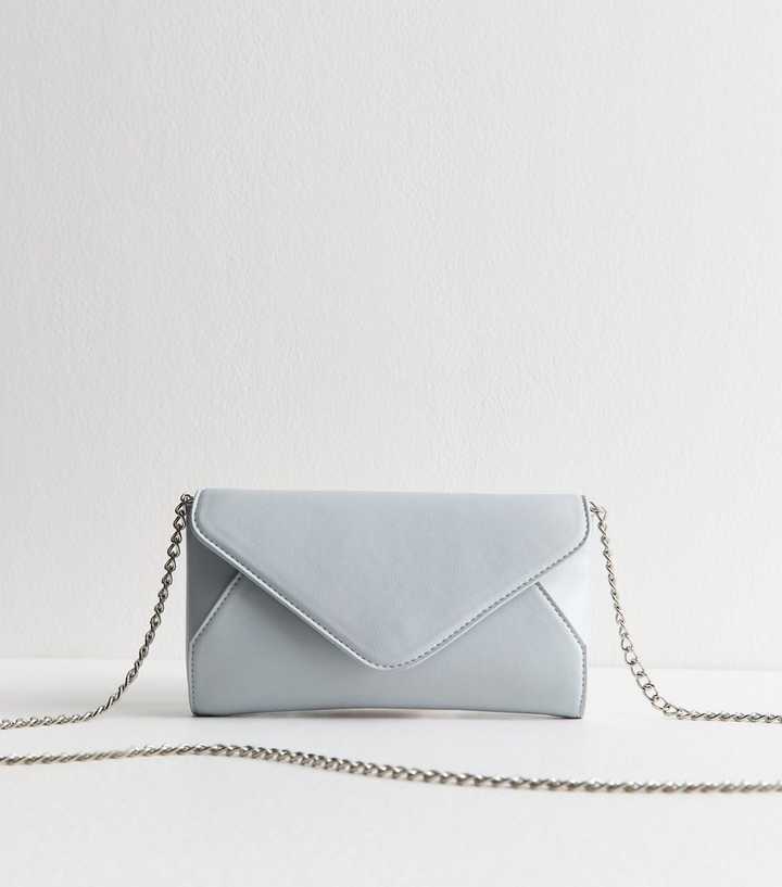 Light Blue Pebbled Faux Leather Envelope Clutch