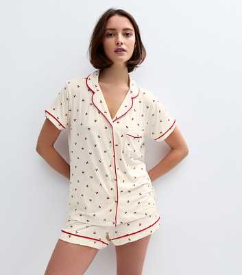 White Cherry Print Pyjamas