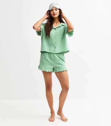 Light Green Double Cloth Frill Trim Pyjama Set