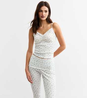 White Ditsy Print Foldover Waist Cami Set