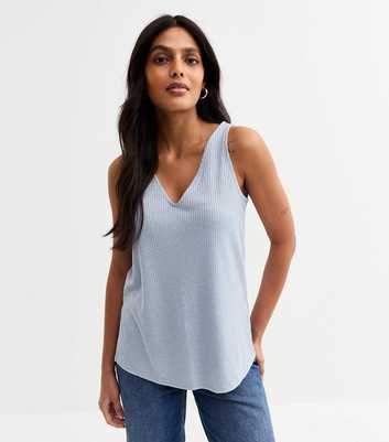 Light Blue Sparkle V Neck Vest Top