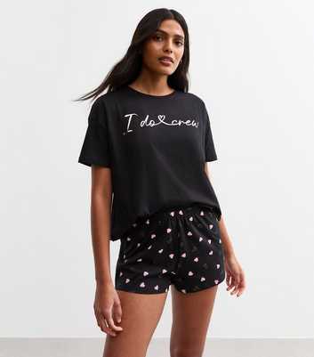 Black I Do Crew Slogan Print Pyjama Set