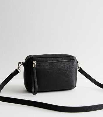 Black Grained Faux Leather Crossbody Bag