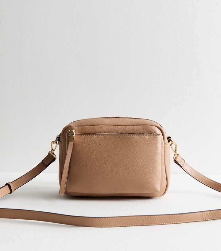 Tan Grained Leather Crossbody Bag