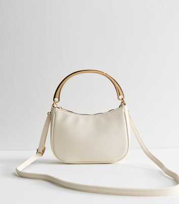 White Metal Handle Faux Leather Clutch Bag