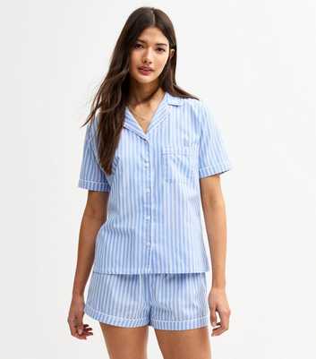 Blue Poplin Stripe Shirt and Shorts Pyjama Set