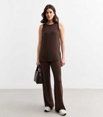 Brown Textured Wide Leg Trousers