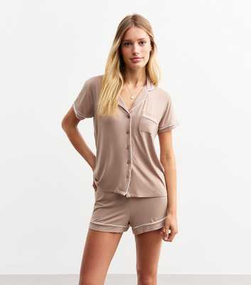 Mink Contrast Trim Short Sleeve Revere Pyjama Set