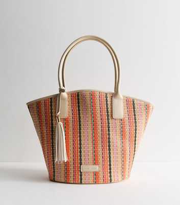 Multicoloured Striped Woven Tote Bag