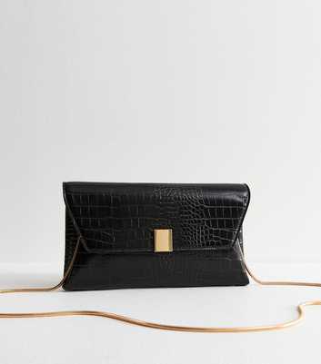 Black Faux Leather Oversized Clutch Bag 