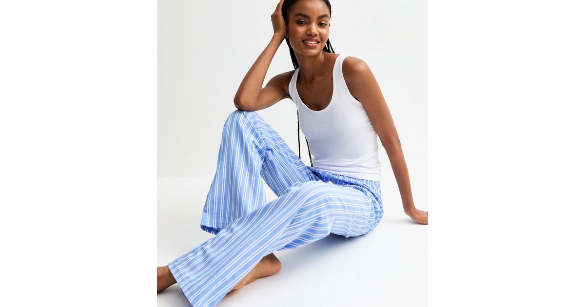 Tall Blue Vest and Boxer Wide Leg Trousers Pyjama Set New Look