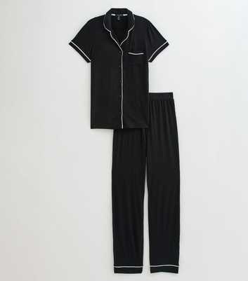 Tall Black Short Sleeve Revere Collar Pyjama Set