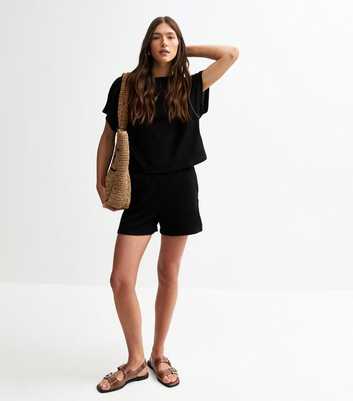 Black Textured Shorts