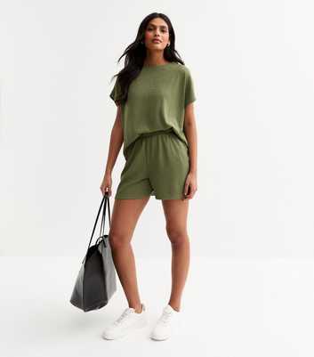 Green Textured Shorts