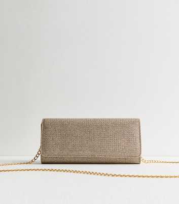 Gold Internal Mirror Glitter Chain Strap Clutch Bag 